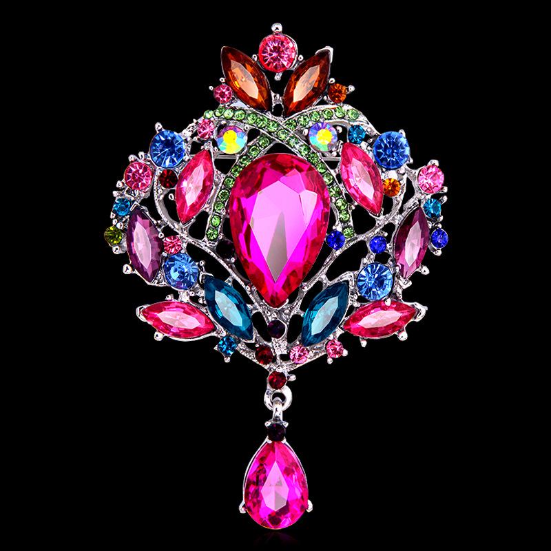 Shiny Crystal Teardrop Brooch Crown Romantic Wedding Party Pin Jewelry Gift