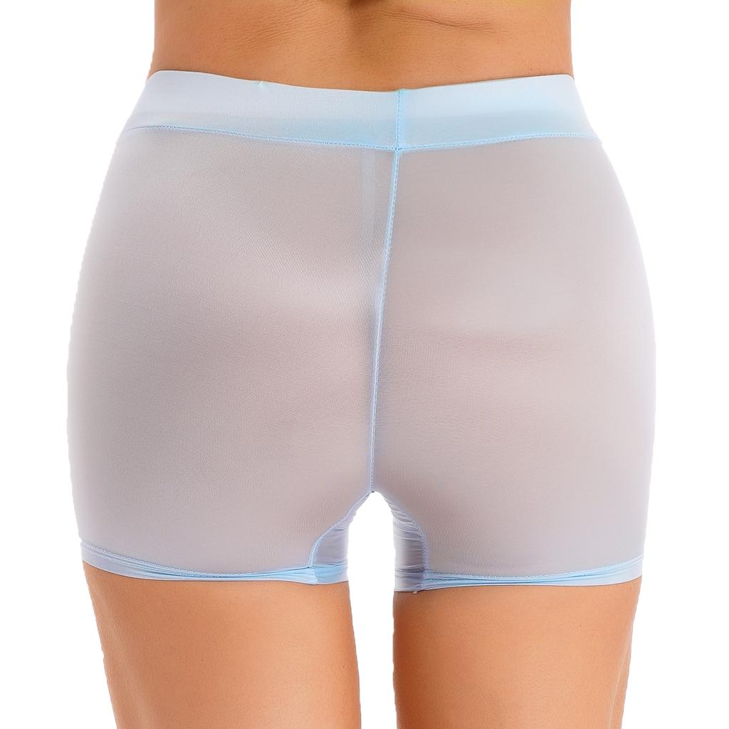 Ladies Sheer Shiny Stretchy Low Rise Shorts Semi Transparent Lingerie Sleepwear Bottoms for Hot Night