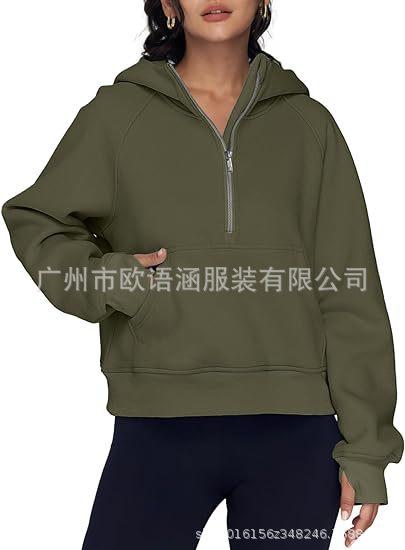 Popular European and American autumn and winter new hooded zipper thickened sweater top women