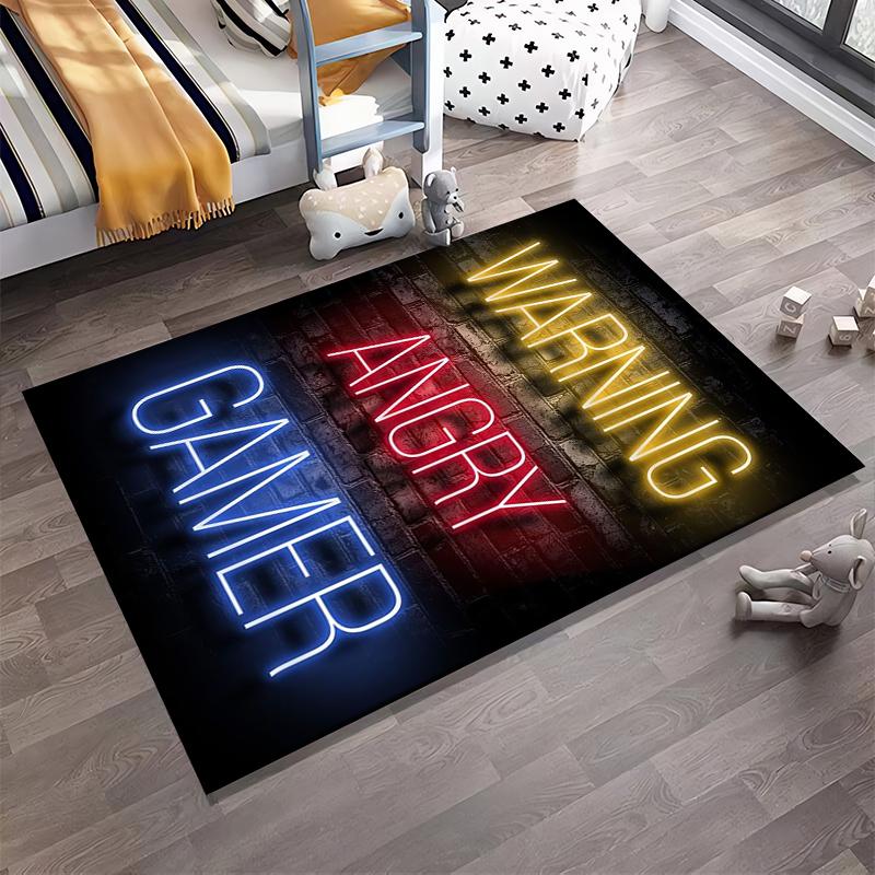 "Warning Angry Gamer Neon Carpet With Bright Wall Art Design" Suitable for Use As an Anti-slip for Living Room Bedroom Sofas