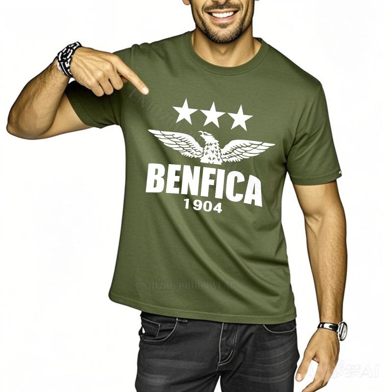 

T Shirt Men Soft Workout T-shirt Benfica Logo With Stars Crew Neck Solid Color Tshirt Minimalist Cotton Breathable Tee 4XL