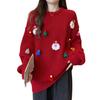 Women Christmas Sweater Santa Claus Xmas Hat Decor Loose Fit Knitting Tops Round Neck Long Sleeve Autumn Winter Sweater
