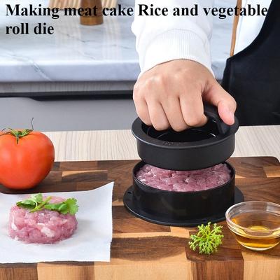 Moule à Hamburger Rond 3 en 1 Antiadhésif pour Hamburger Farcie Boeuf Légumes Presse à Viande pour Faire des Presses à Viande Papier Buvard Huile