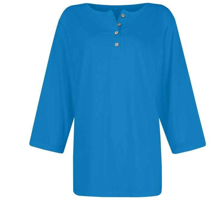 Women's Long Sleeve Round Neck Button Detail Blouse Solid Color Casual Top