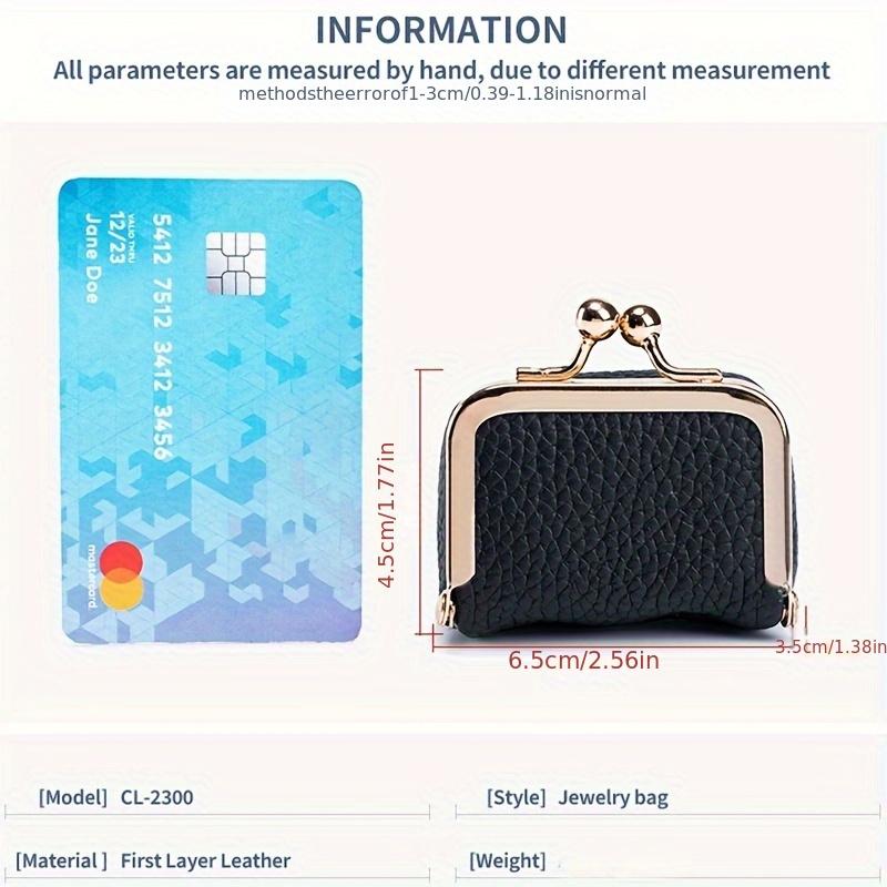 Mini Carteira Vintage de Couro Genuíno com Fecho de Beijo - Organizador Compacto de Joias e Acessórios para Mulheres, Design Elegante Azul com Fecho Dourado