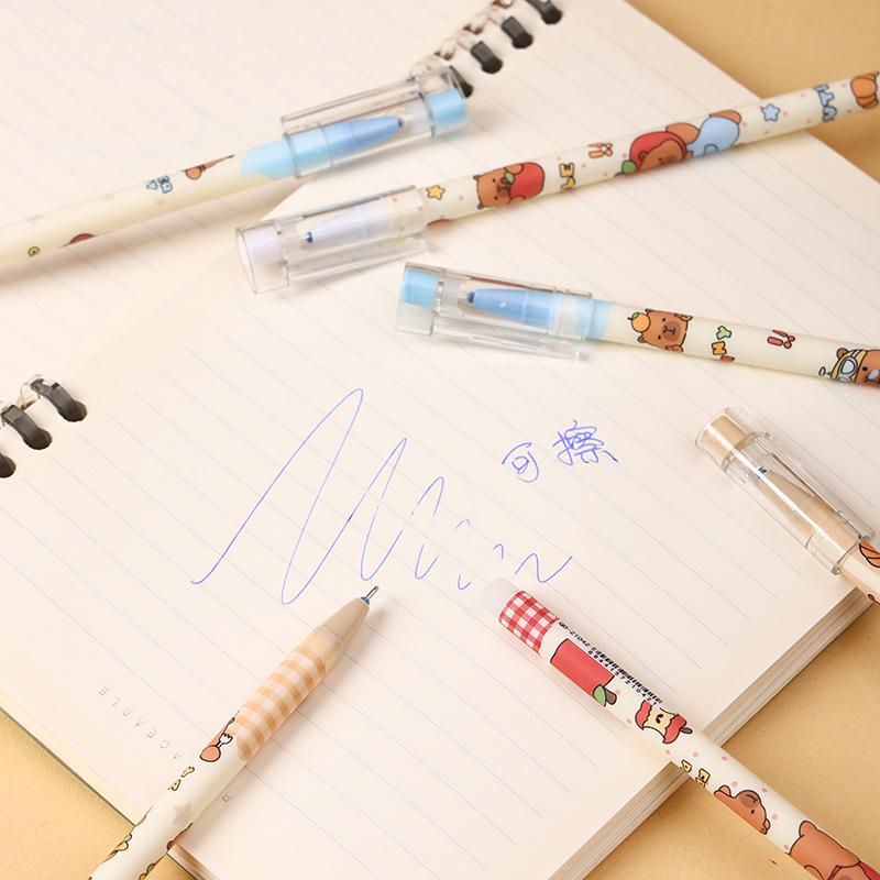 12Pcs Cute Cartoon Capybara Erasable Neutral Pen Cartoon Cute Writing Pen Student Stationery Gifts