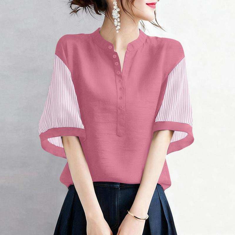 

ZANZEA Women V-Neck Stripe Splice Half Sleeve Casual Blouse 5XL