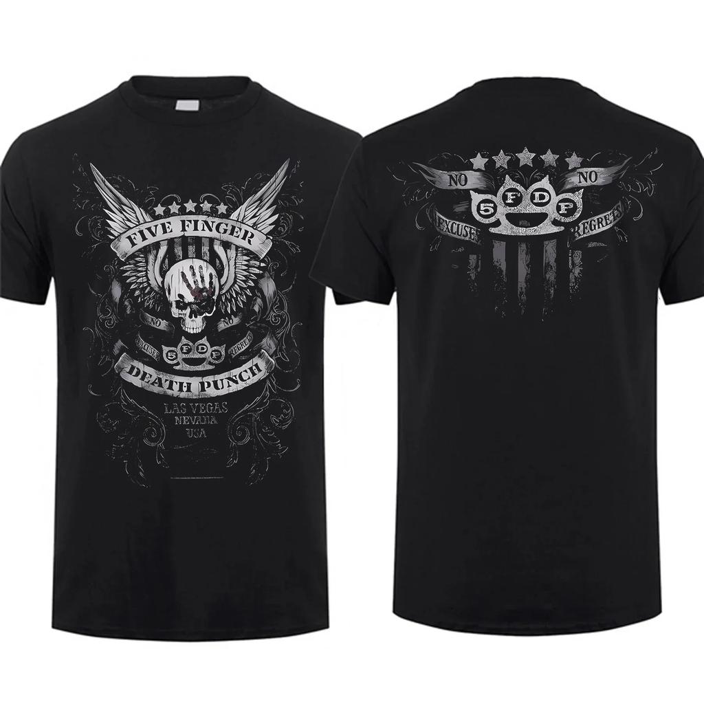 Fashion Men T Shirt Double-sided No Regrets Black By Five Finger Death Punch T-shirt Graphic Youth Cloth Streetwear Very Cool