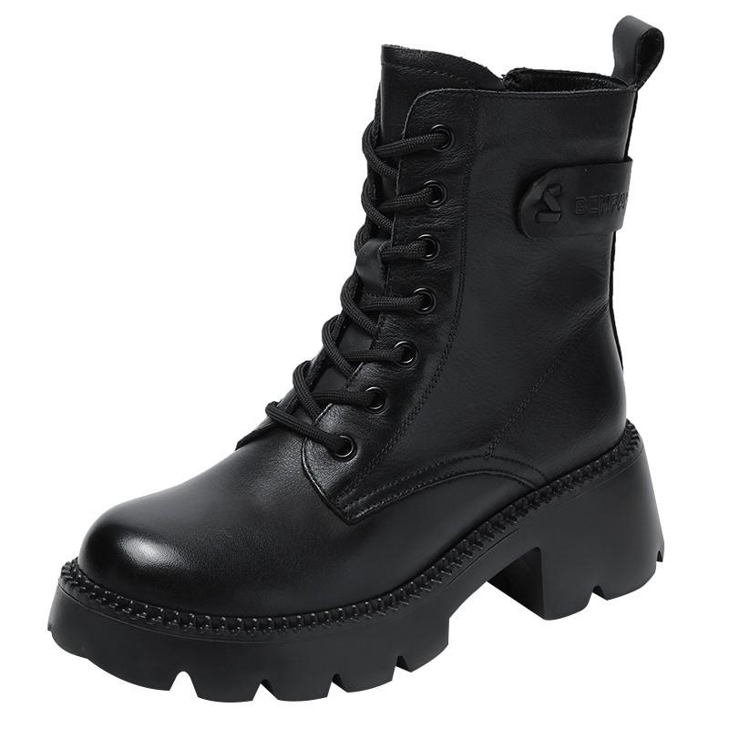 Platform Martin Boots Women's Spring and Autumn Boots Leather High Heel Small Short Boots