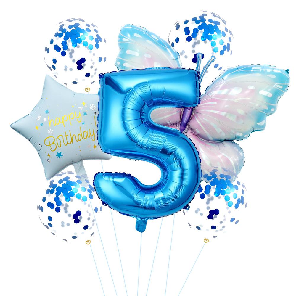 Butterfly 32 Inch Digital Flower Aluminum Film Balloon Set Baby Birthday Balloon Party Decoration Scene