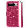 For Google Pixel 9 Pro XL Stand Case Glitter Phone Leather Cover Zipper Pocket