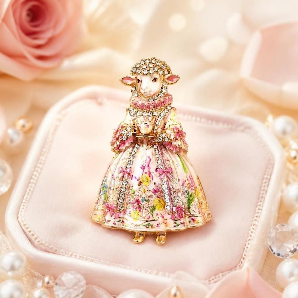 Enamel Court Sheep Brooch Floral Animal Lapel Pin Elegant Lamb Brooch Pin Women