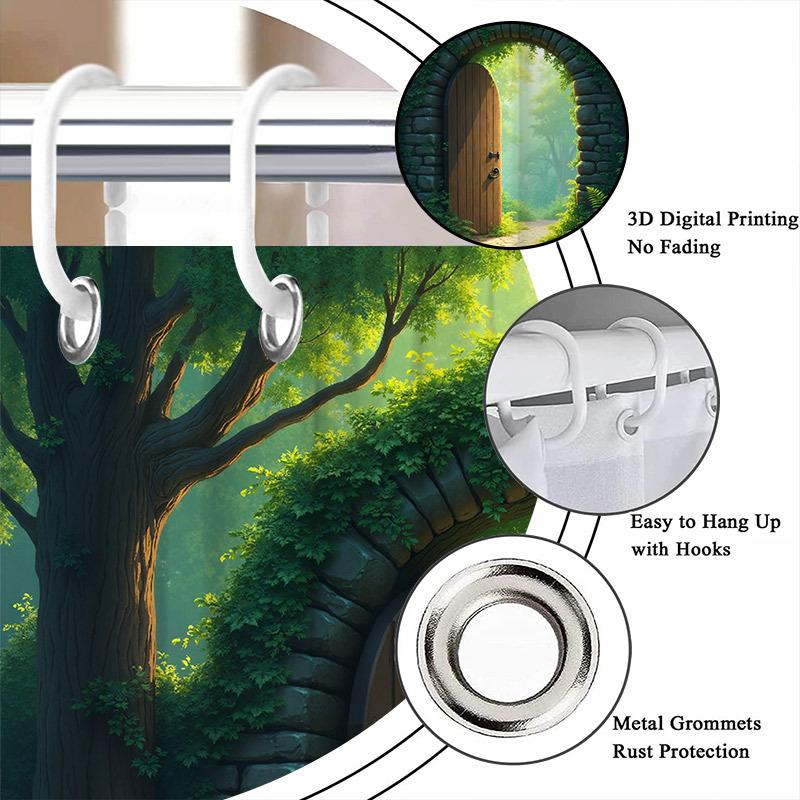 Enchanted Forest Door Waterproof Shower Curtain -Magical Garden Design,Anti-Mold,Easy to Clean,Durable Fabric for Bathroom Decor