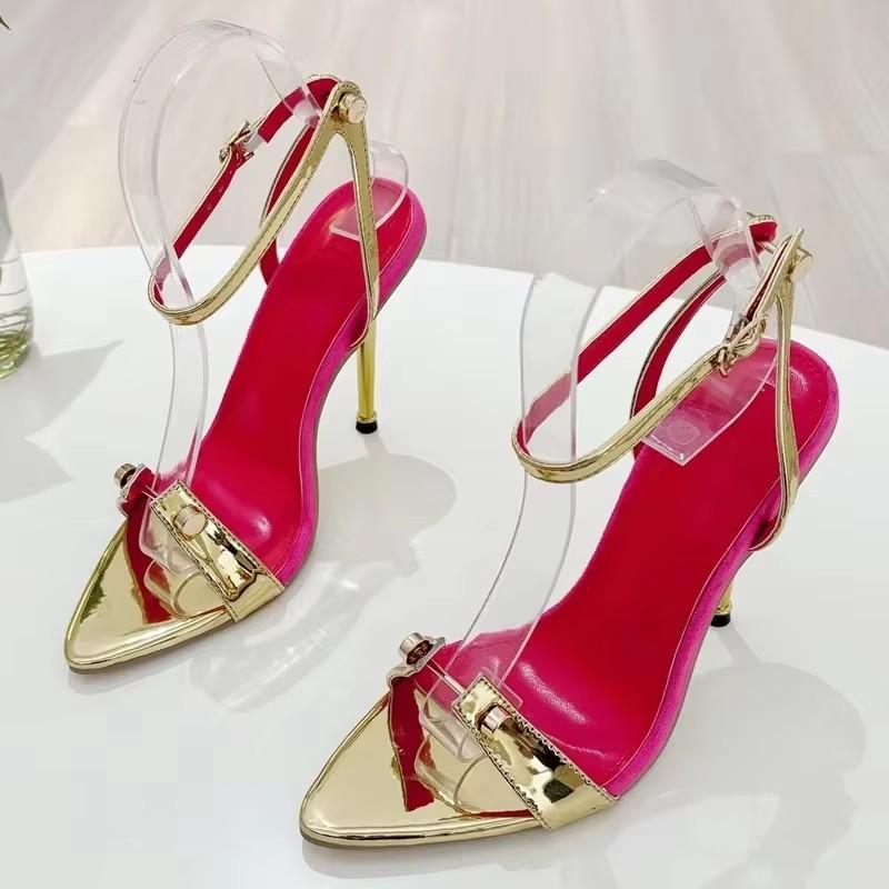 Fashion Eilyken Sexy Design Gold Silver Rivet Buckle Strap Women Sandals Street Style Open Toe Thin High Heels Stripper Shoes