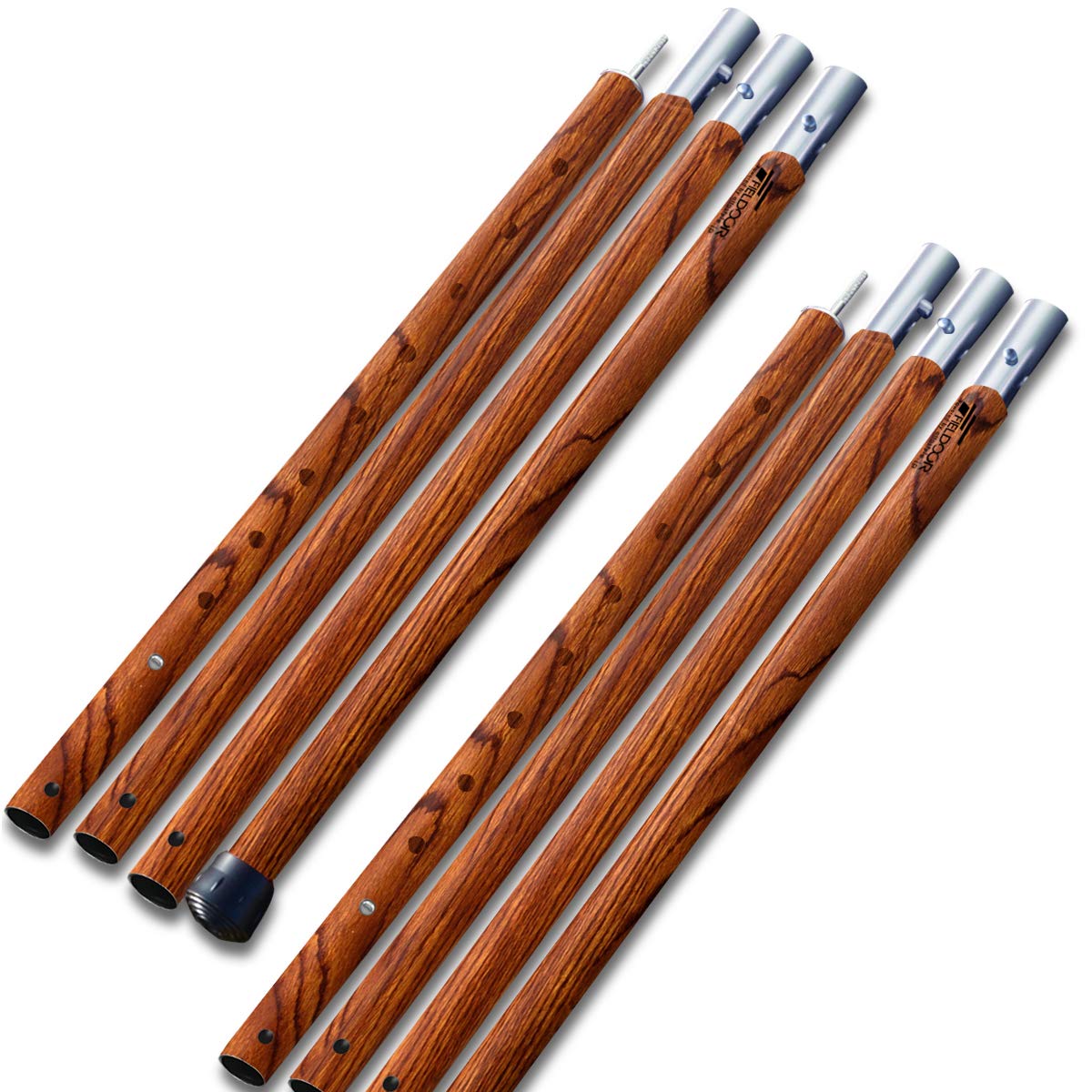

FIELDOOR Aluminum Tent Poles of 2 Wood Grain also suitable for large tarps and cotton push split camping [Set / (Dark Brown)] 4-piece connection,