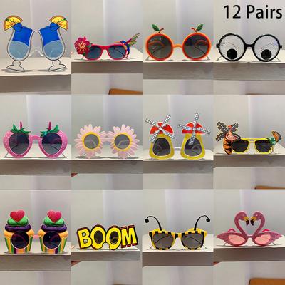 12 Pairs Set Cute Beach Sunglasses Funny Summer Vacation Shades Women Men Fashion Rave Sun Glasses
