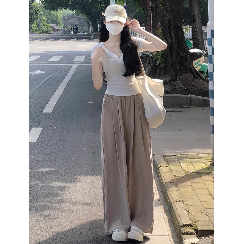 Pantaloni de vară pentru femei, noi, largi, la modă, casual, cu picior lat