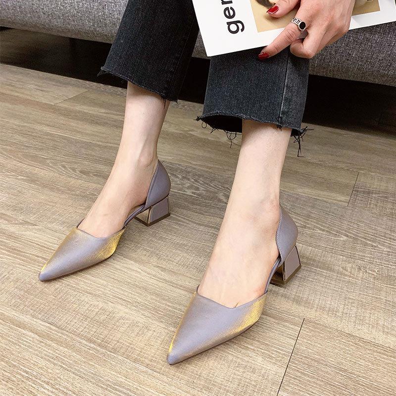 French Hollow Sandals Summer 2025 New Women's Shoes Medium Heel Thick Heel Pointed Single Shoes Bag Head Fairy Style Shoes