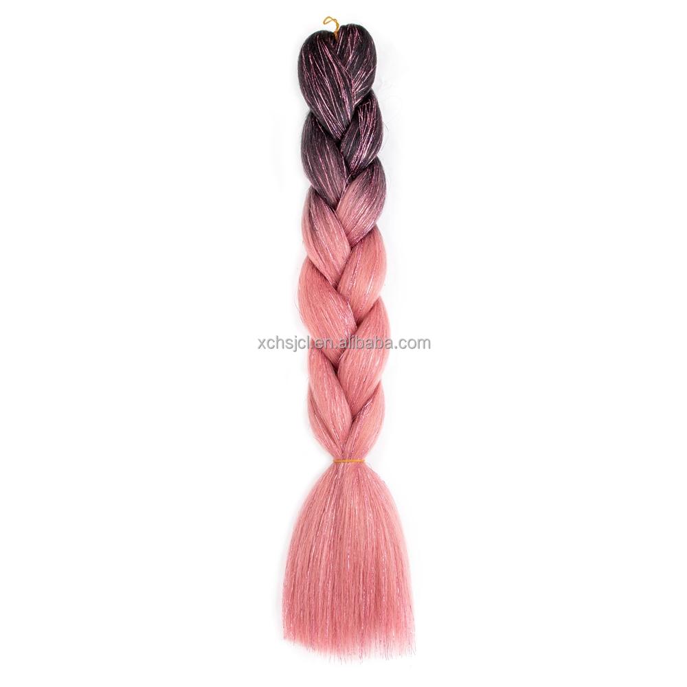Customized Soft Heat Resistant Fiber Festival Ombre Pure 2 3 4 5 Tone Color Tinsel Glitter Jumbo Braiids