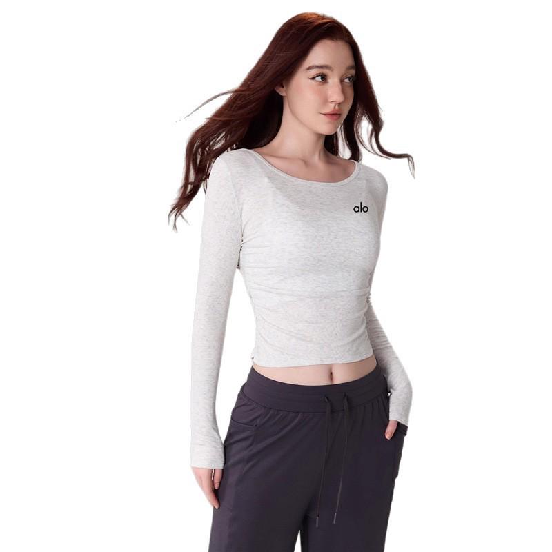 Alo Yoga Figurbetontes geripptes Rundhals-Leichtgewicht-Yoga-Top für Frühling & Sommer