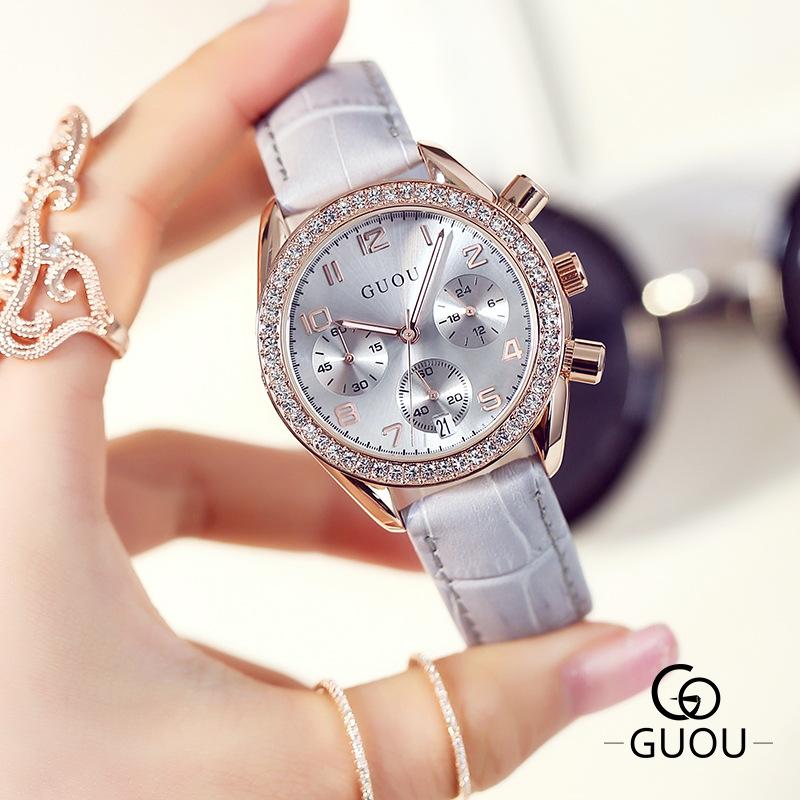 Orologio da Donna Multifunzionale Tre Contatori con Calendario Quarzo Quadrante Grande Strass Orologio Moda per Donna
