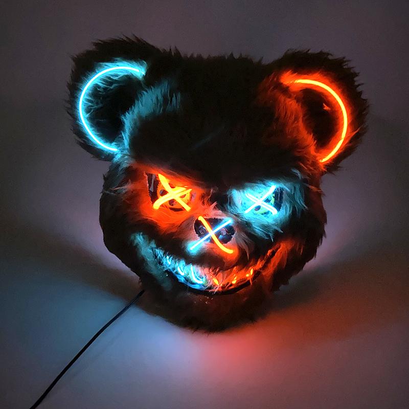 Halloween Leuchtende Horror-Tiermaske LED Leuchtende Blutige Bärenmaske Blinkende Neon Cosplay Gruselige Maskerade Party Maske Zubehör