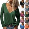 Women Loose Fit V Neck Long Sleeve Solid Color T Shirt Casual Lightweight Pullover Top for Everyday Wear