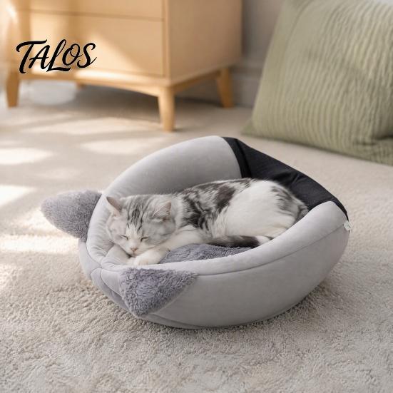 Small Animal Bedding Plush Cat Cave Bed with Ears, Enclosed Cozy Hide Bed, Non-slip Cute Ear Bottom, Warm Winter Pet Nest for Indoor Large Cats