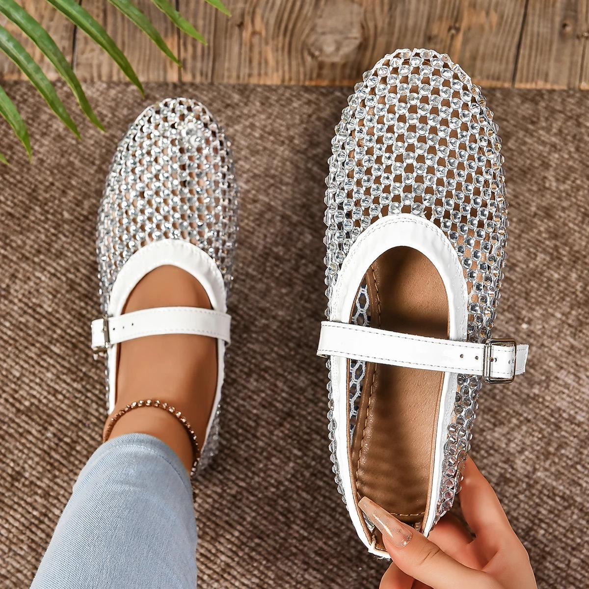 

Women Sandals Mesh Rhinestone Women Ballet Flat Loafers Shoes Summer Luxury Sandals Ladies Round Toe Women Sandals Womens Shoes 35