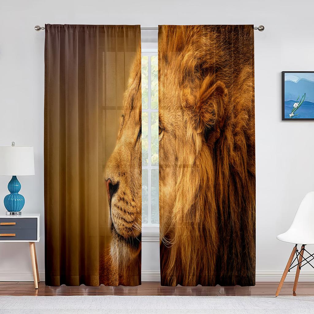 Löwenpaar Landschaftsmalerei Wolken Wildtiere Transparente Vorhänge für Wohnzimmer Schlafzimmer Küchendekor Fenstervoiles Tüllvorhang