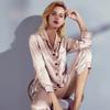 Mulberry Silk Pajamas Women Set Summer Autumn Spring Winter Long-sleeved Two-piece Set Silk Sleepwear Gray