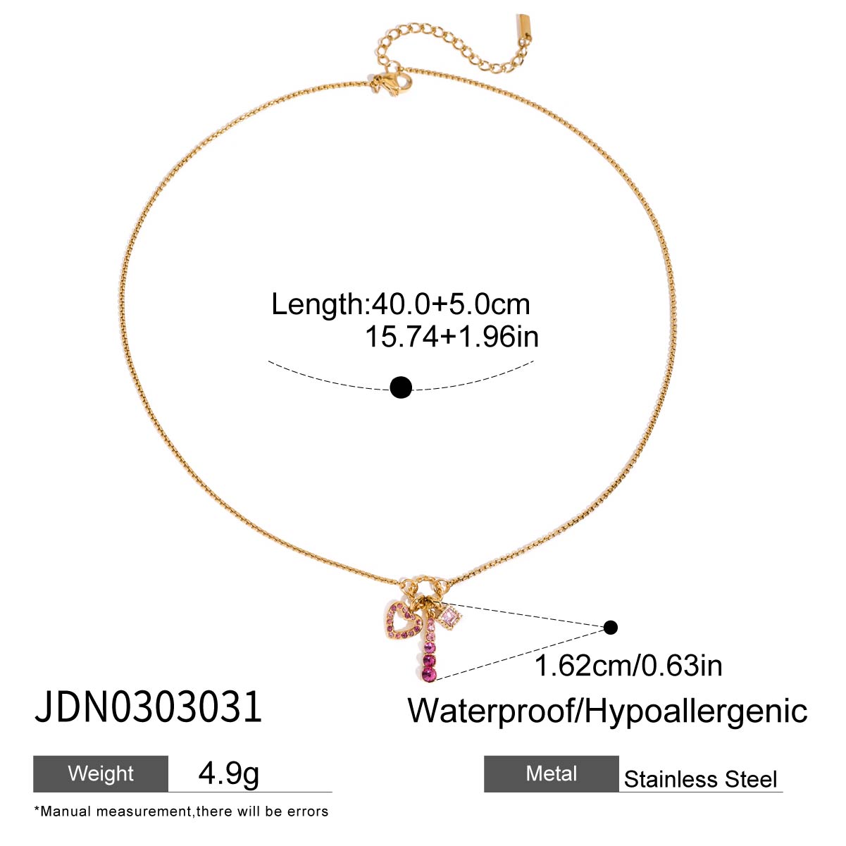 Youthway Pink Zirconia Heart Pendant Necklace Stainless Steel Delicate Jewelry Temperament Elegant Pendant Necklace