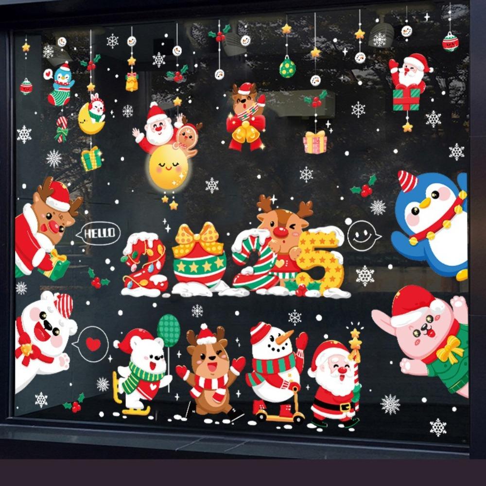 PVC Window Sticker Santa Claus Glass Sticker Fashion Xmas Decal  Shopping Mall