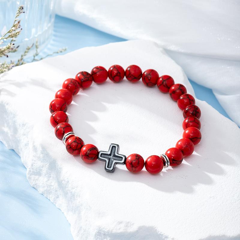 

Мода Религия Крест Мужчины Женщины 8 мм Натуральный камень Тигровый глаз Вулканический камень Бисер Браслет Эластичный браслет Ювелирные изделия