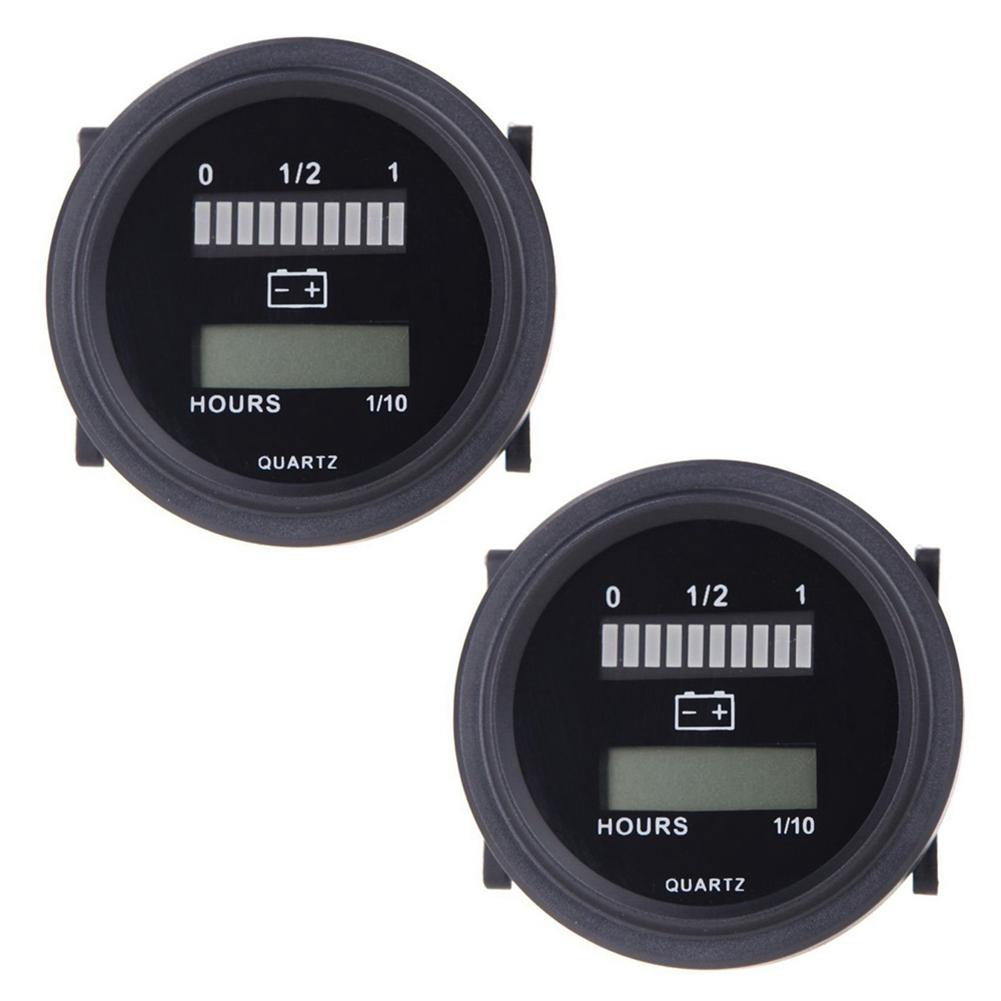 A72U 2X 12V/24V/36V/48V/72V LED Digital Battery Status Charge Indicator With Hour Meter Gauge Black