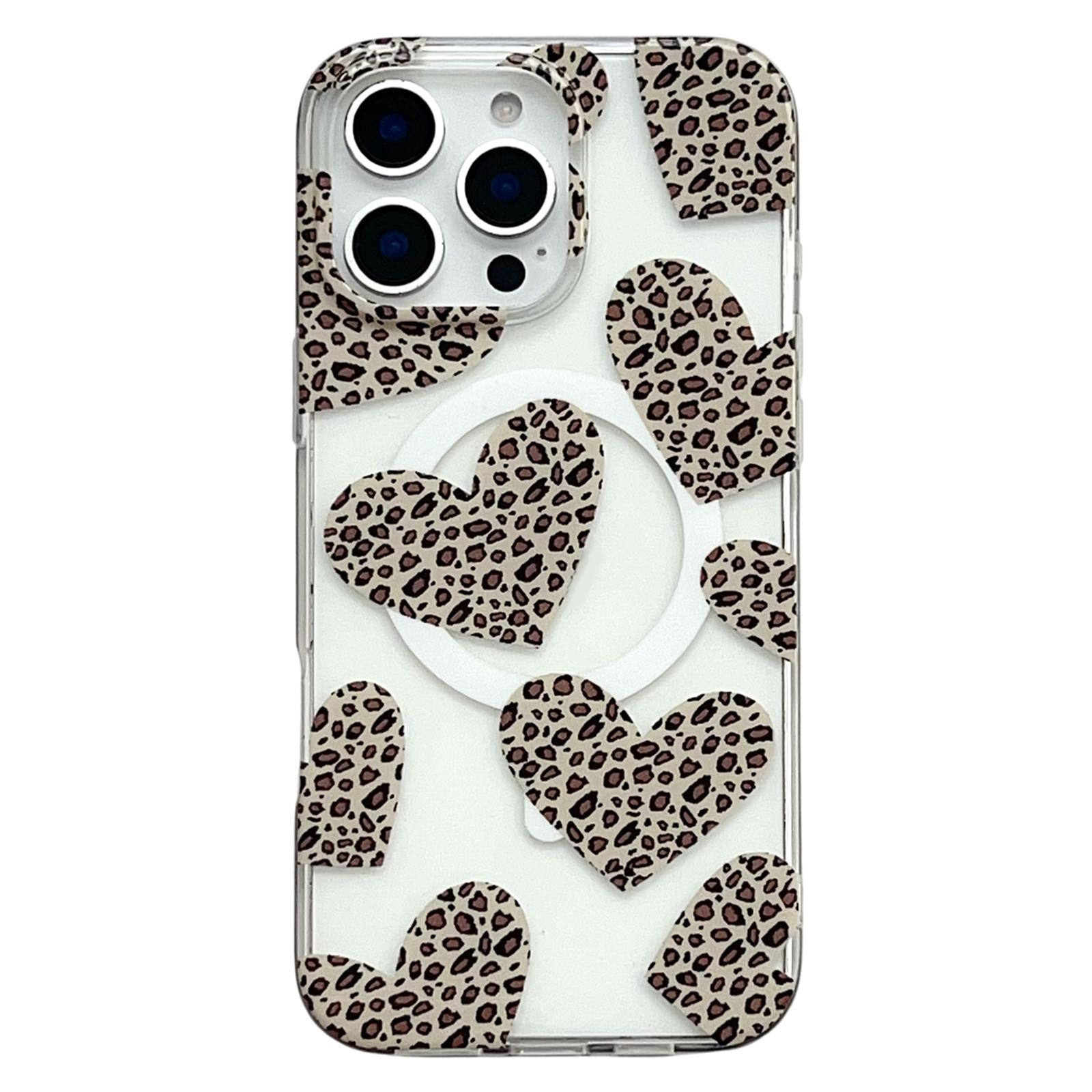 

For iPhone 16 Pro Magnetic Case Hollow Leopard Print Design TPU PC Phone Back Cover