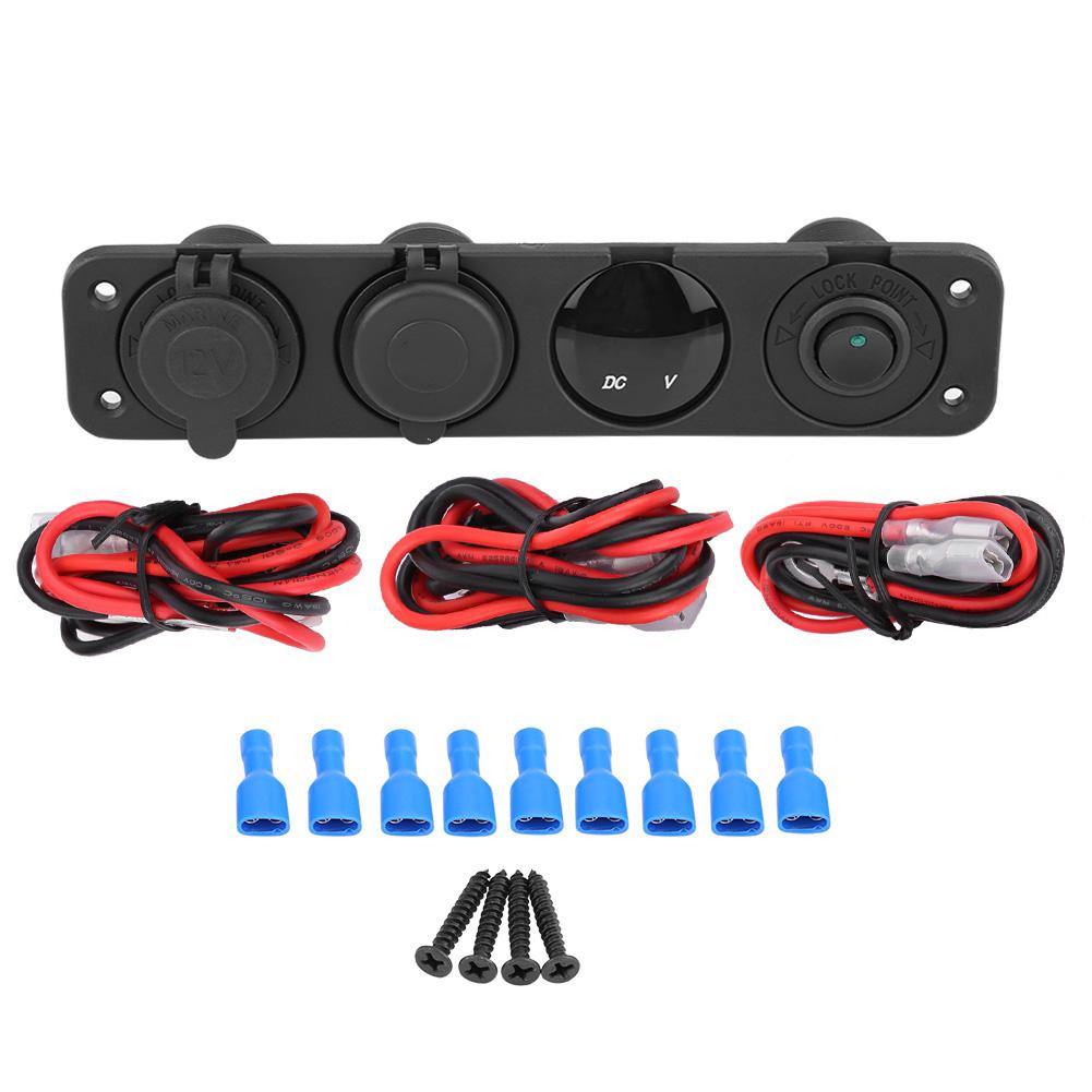 12 24V Green LED Dual USB Charger Voltmeter Cigar Lighter Power Outlet 4 Hole Panel Switch