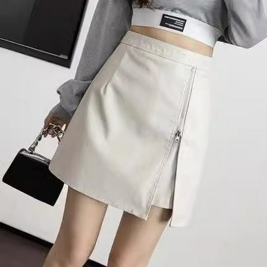 Women's PU Leather High-Waist Slit Midi Skirt - Autumn/Winter 2023 Fashion A-Line Bodycon Skirt