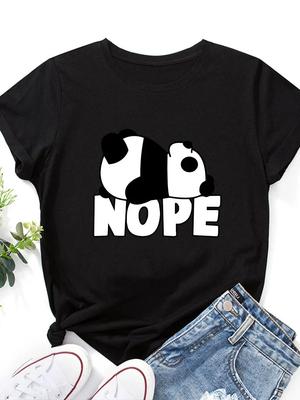 Süßes Nope Panda Print T-Shirt Frauen Kurzarm O-Ausschnitt Loses T-Shirt Sommer Frauen Kausales T-Shirt Tops Camisetas Mujer