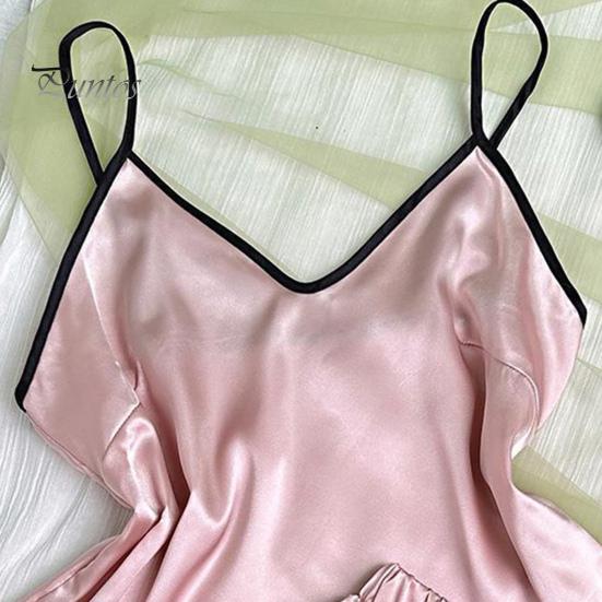 2 ks/sada Dámské pyžama Set saténový řemínek na špagety bez rukávů bez zad, výstřih do V.