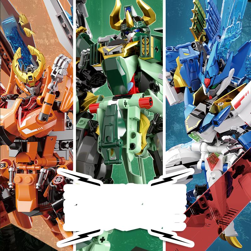 F5-A0008 Mech-Serie 2-in-1 Triceratops-Mech – Verwandlungs-Mech, kein Auseinanderbauen nötig – Kindergeburtstags-Bausteinspielzeug