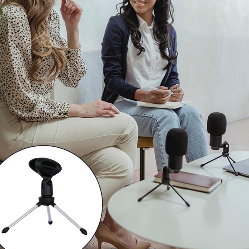 Adjustable Desktop Microphones Tripods Stand with Phone Holder Universals Clamp for Recording Live Streaming and Podcasting Sturdy Base
