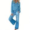 Women's Everyday Denim Cardigan, Wide,sleeved, Long,sleeved Two,piece Set