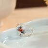 Adjustable Copper Ring With Natural Red Agate Lotus Flower Design Vintage Boho Statement Finger Women