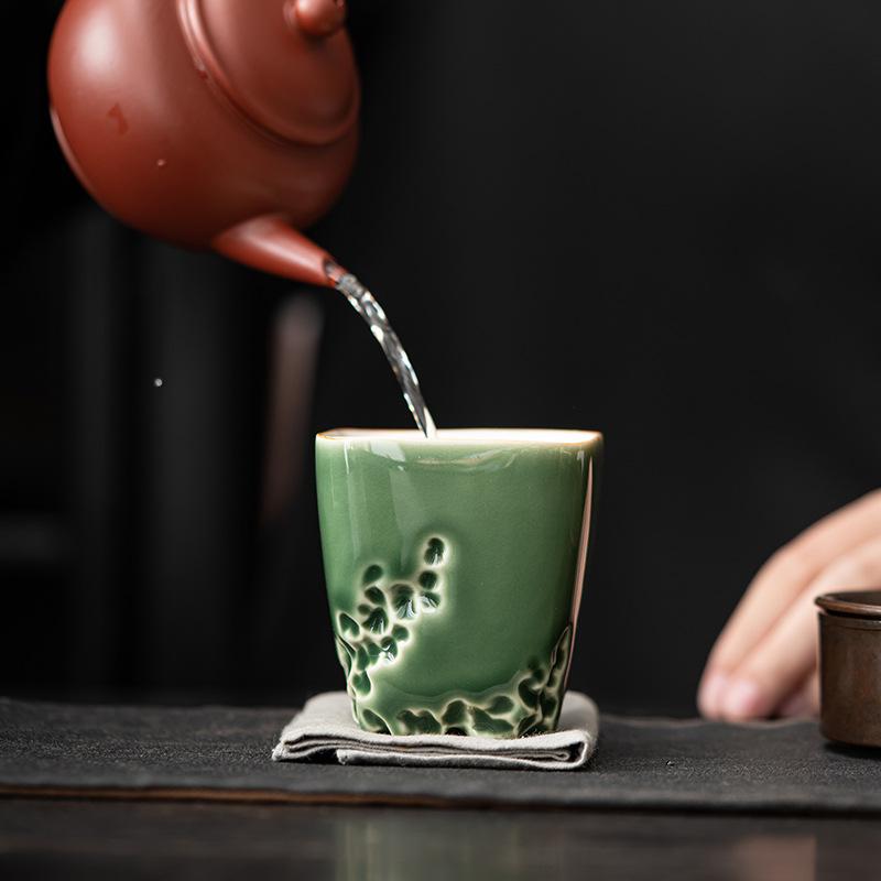 Green Glaze Handmade Ceramic Teacup Chinese Kung Fu Gongfu Teaware Set Retro Japanese Mugs Drinkware Tea Ceremony Master Cups