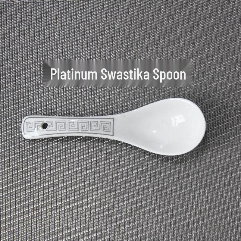 Gold-Rimmed Ceramic Teaspoon and Soup Ladle Set