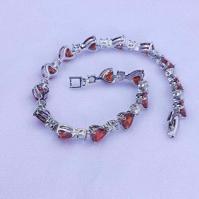 Lindon Heart Shaped Crystal Bracelet for Women Silvering  Jewelry with   Blue Purple Red Champagne Engagement Gift