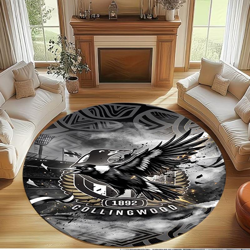 Collingwood Football Print Round Rug, Washable Floor Carpet, For Entryway Dorm Laundry Room Office Study, Home Decor Birthday Christmas Gift