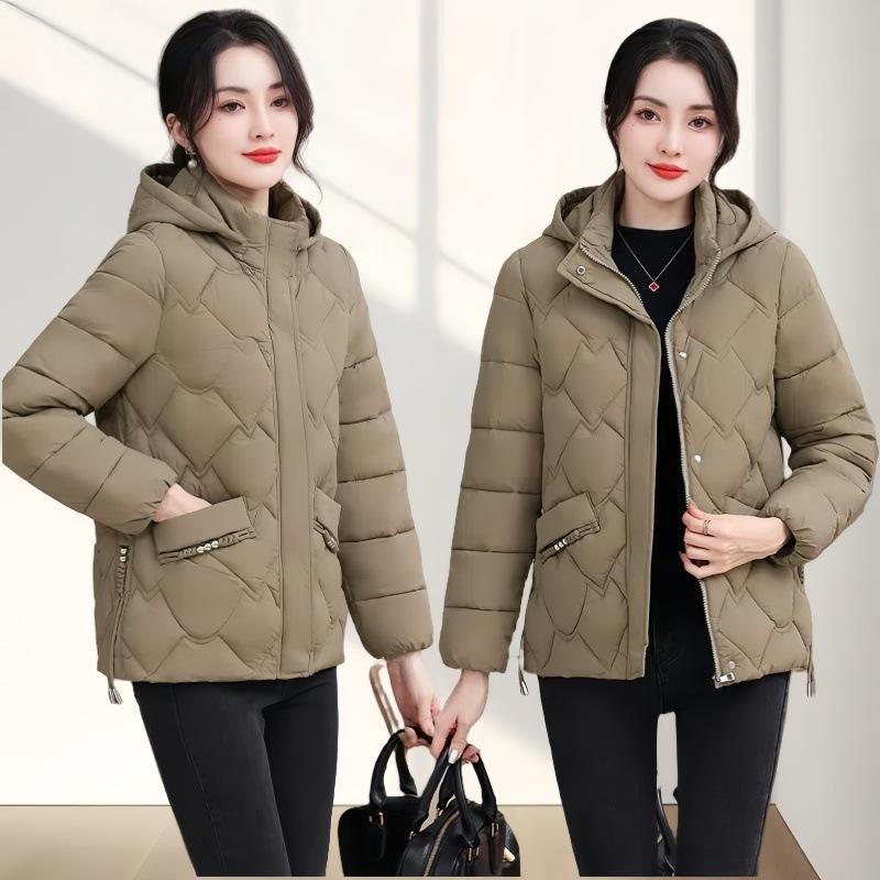 

Пуховик женский короткий зимний новый модный пуховик утолщенный теплый хлопковый жакет с темпераментом 5XL хаки