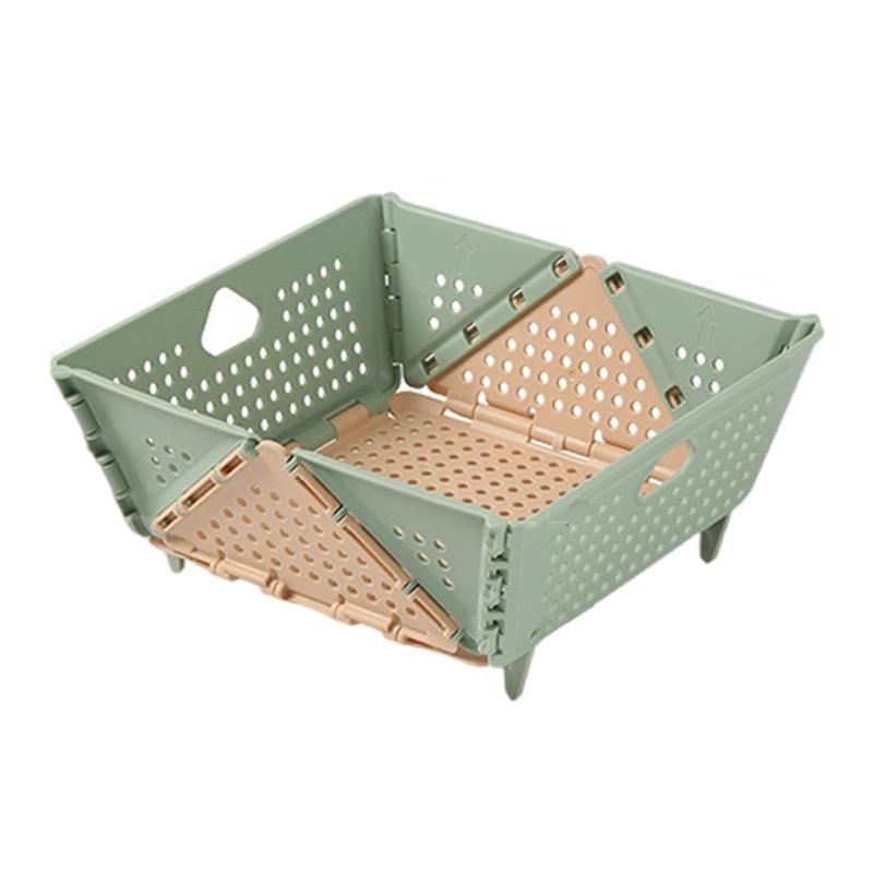 

Stackable Auto Draining Kitchen Strainer Foldable Storage Basket For Food Cleaning Vegetables Berries Pastas зелёный/абрикосовый